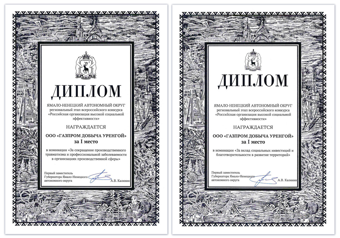 Дипломы регионального этапа всероссийского конкурса «Российская организация высокой социальной эффективности»