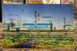 Картину с видом на ГКП-21 Яна Беляева передала в подарок Обществу «Газпром добыча Уренгой»